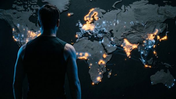 Topografische Weltkarte mit biometrischen Heatmaps zu regionalen Unterschieden bei männlicher Größe, Testosteron und Muskelstruktur