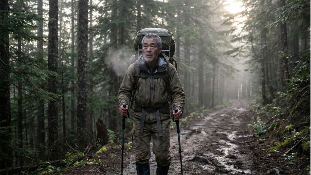 屋外でハイキングする健康的な男性が、力強い男性の健康と最高の身体パフォーマンスを象徴している。