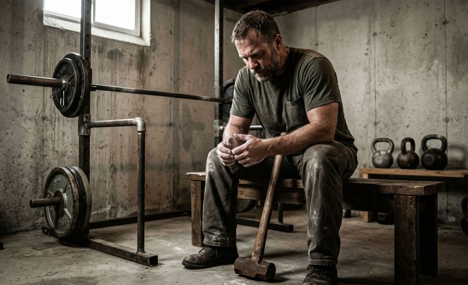A man focusing on functional strength and manual work in a rugged environment.