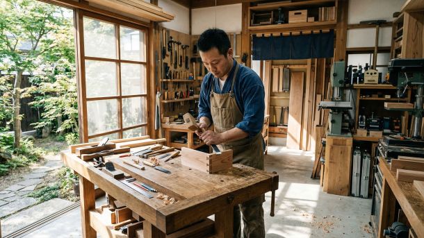 作業場で作業する男性は、人間関係におけるコミュニケーションへの集中的で機械的なアプローチを象徴している。