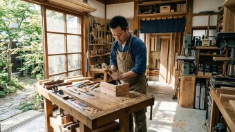 作業場で作業する男性は、人間関係におけるコミュニケーションへの集中的で機械的なアプローチを象徴している。