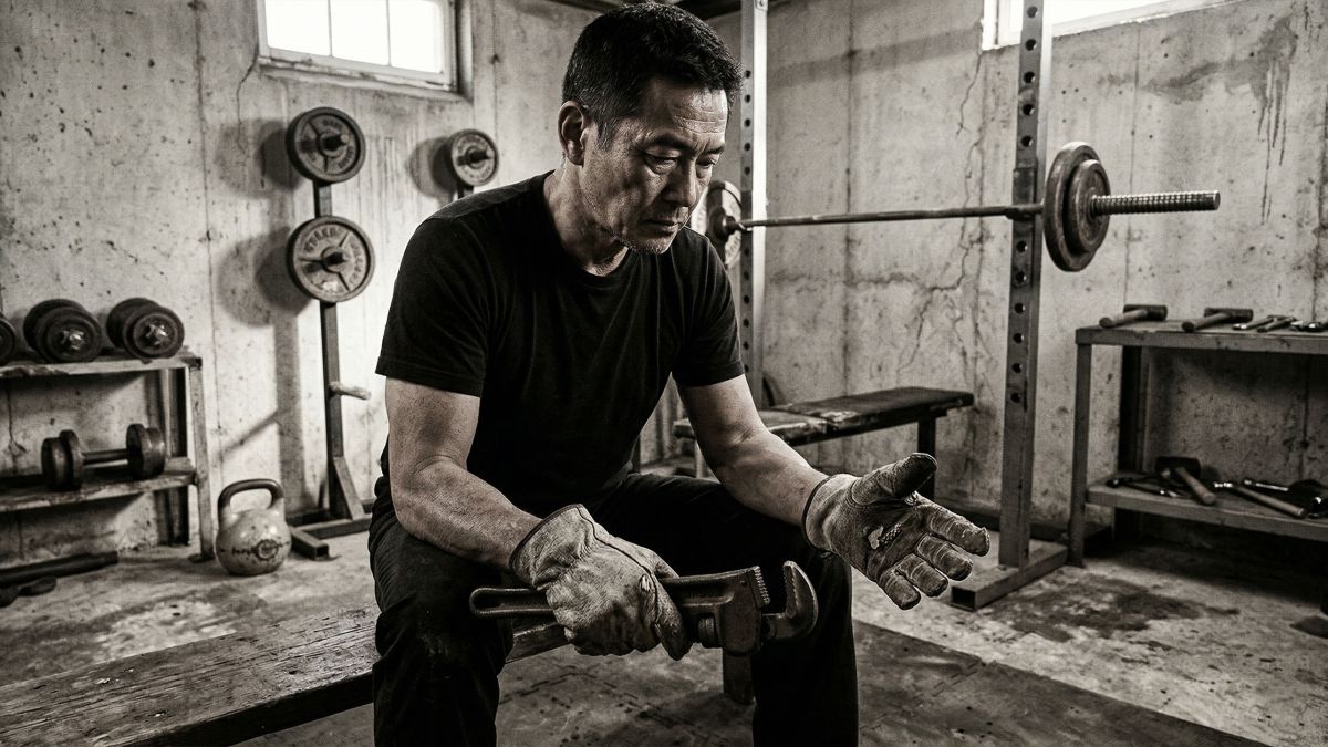 荒々しい環境で機能的な強さに集中する男性。