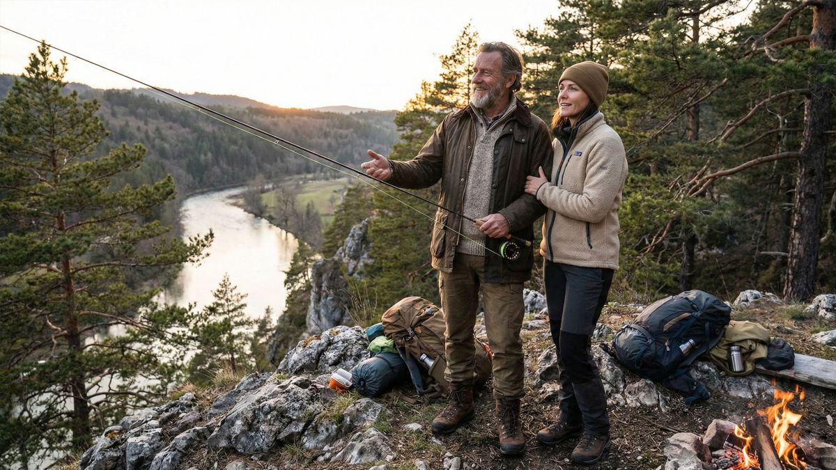 Un homme et une femme profitant d’une aventure en plein air, symbolisant une relation compatible et traditionnelle