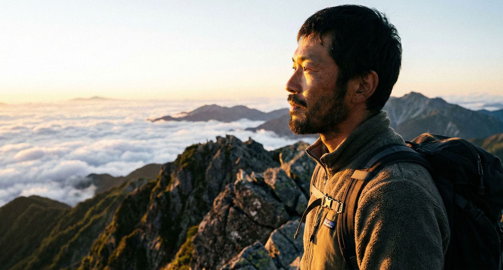 男性的パフォーマンスとリーダーシップの未来を象徴する、地平線を見つめる強く集中した男性。