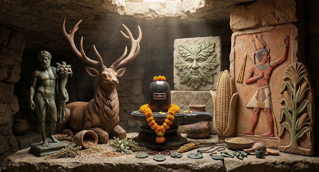 Ancient fertility symbols and masculine totems from cultures around the world