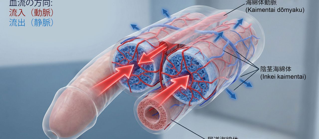 覚醒中の男性解剖学の内部油圧室を示す図。