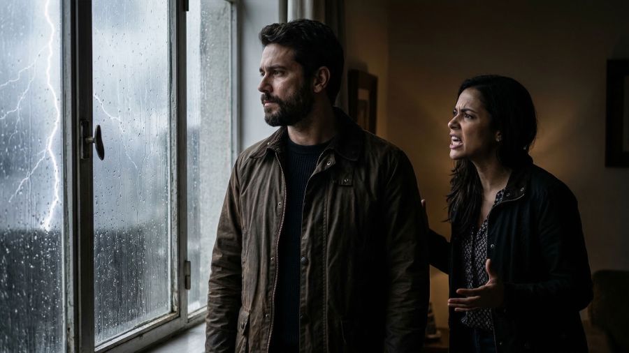 Um homem estoico mantendo a compostura durante uma conversa difícil.