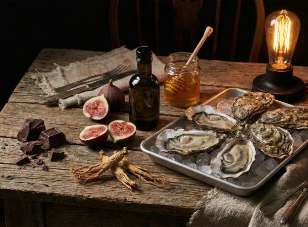 Alimentos afrodisíacos tradicionales asociados con la fuerza masculina y la vitalidad sexual