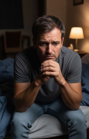 Man looking thoughtful about common genital concerns.