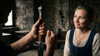 Die Hände eines Mannes greifen ein traditionelles Symbol für Erbe und Schutz.