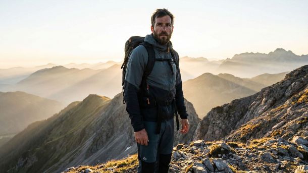Ein starker, fokussierter Mann blickt auf den Horizont und symbolisiert die Zukunft männlicher Leistung und Führung.