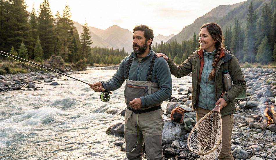 Hombre y mujer disfrutando de una aventura al aire libre que simboliza compatibilidad y valores tradicionales