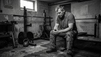 Ein Mann konzentriert sich auf funktionelle Stärke in rauer Umgebung.