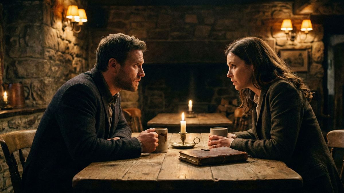 Un homme menant une conversation sérieuse avec une femme dans un cadre sophistiqué.