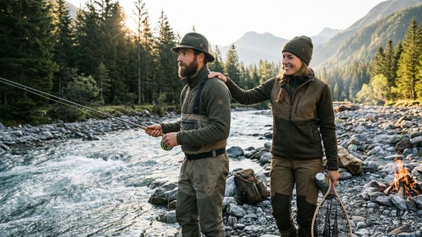 Mann und Frau erleben gemeinsam ein Outdoor-Abenteuer als Symbol für kompatibles Dating und traditionelle Partnerschaft
