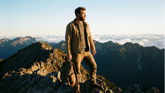 A strong, focused man overlooking a horizon representing the future of masculine performance and leadership.
