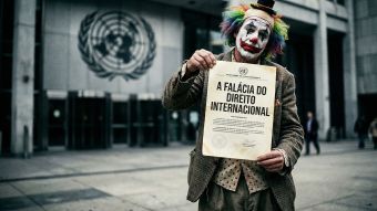 Uma representação simbólica da força militar versus símbolos burocráticos internacionais.