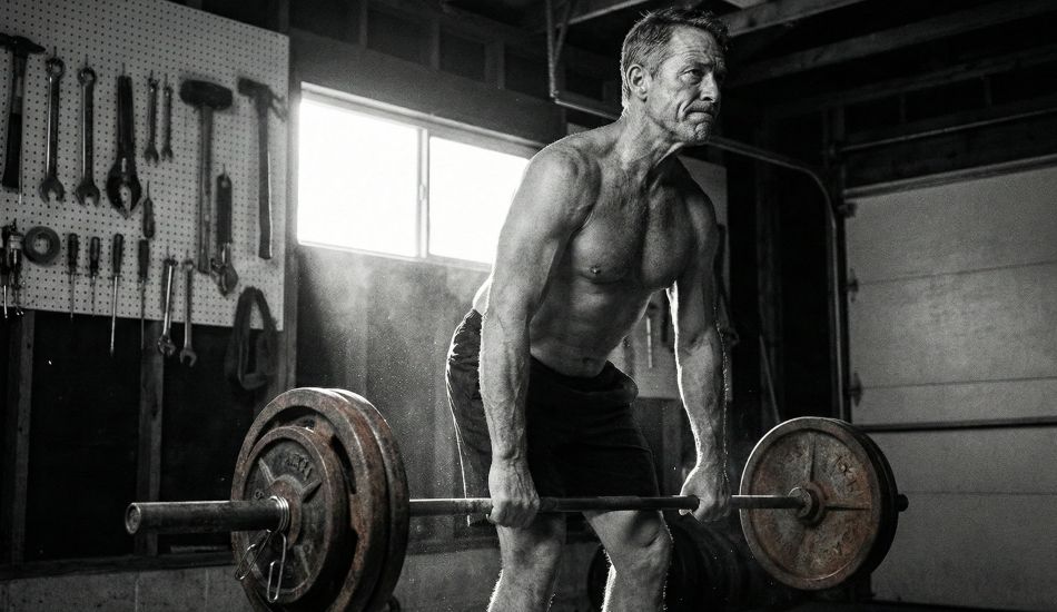 Mature man performing a heavy deadlift to maintain muscle mass and bone density.