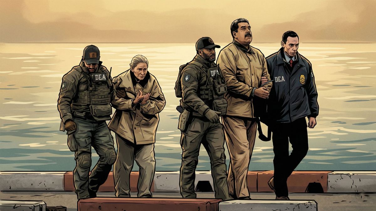 A symbolic representation of the fall of the Venezuelan regime and the transition of power to legal custody.