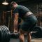 Man performing a heavy barbell deadlift with full-body brace, representing pelvic floor engagement and core stability in male athletes