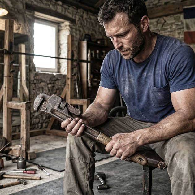 Un homme concentré sur la force fonctionnelle dans un environnement brut.