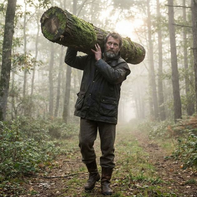 Un homme démontrant sa force fonctionnelle en portant une lourde charge en pleine nature.