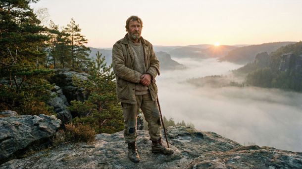 Mann steht fest unter harten Bedingungen als Symbol für Resilienz statt Härte