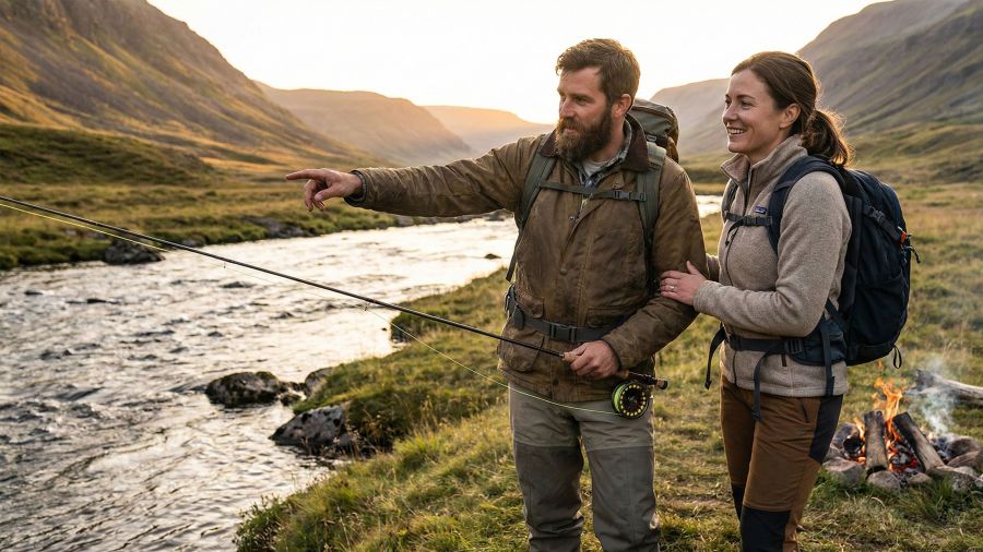 Man and woman enjoying outdoor adventure together, symbolizing compatible dating and traditional partnership