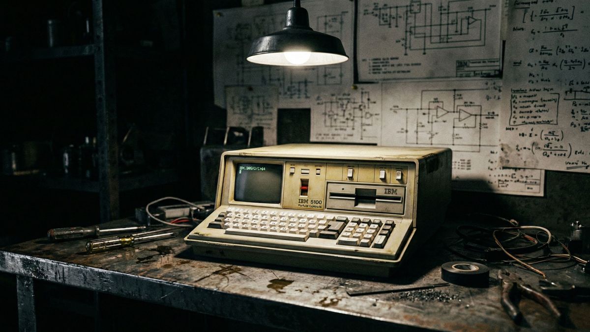 タイムトラベル用デバッグとしてのIBM 5100の無骨な工業写真。