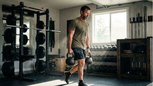 Strong man performing functional strength training to optimize health and longevity.