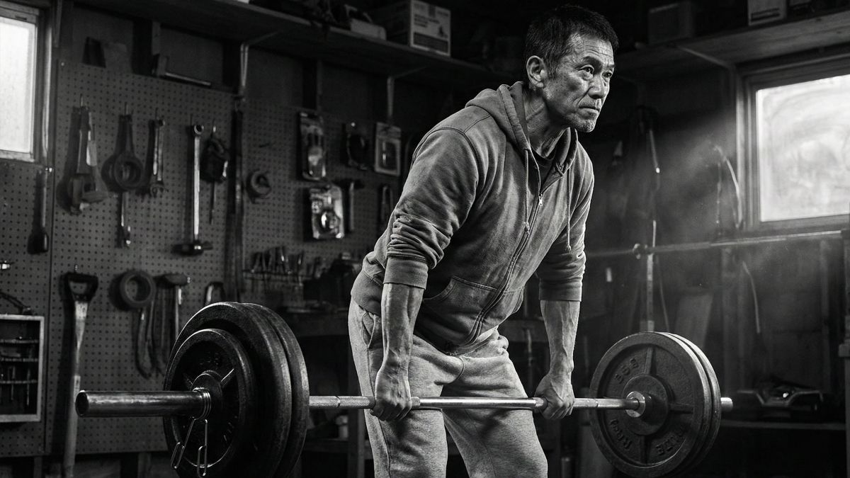 筋肉量と骨密度を維持するために重いデッドリフトを行う成熟した男性。