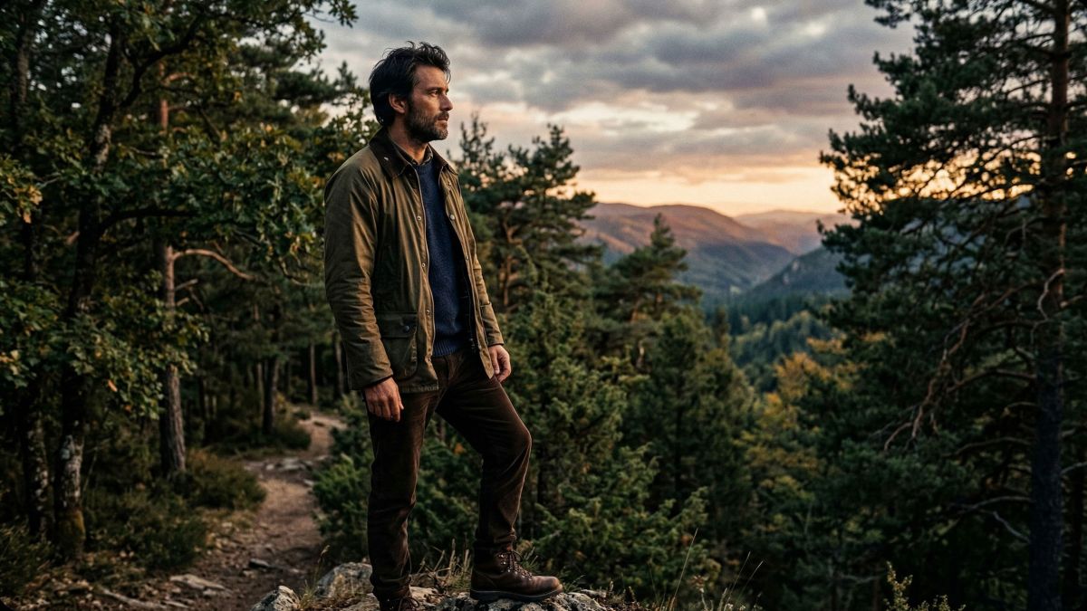 Un homme déterminé observant une vallée, symbole de santé masculine et d’héritage générationnel.