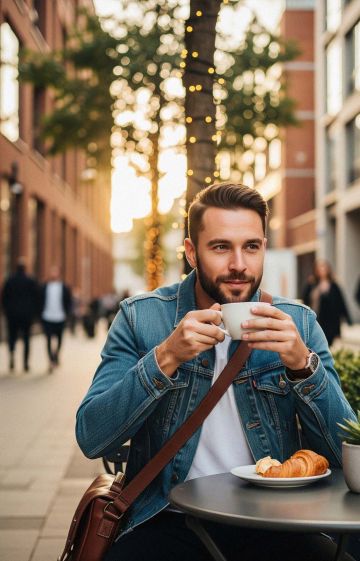 Man sitting in a modern café enjoying his lifestyle.