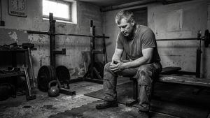 Ein Mann konzentriert sich auf funktionelle Stärke in rauer Umgebung.