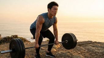 男性が屋外でトレーニングする様子、男性の健康と活力を表現