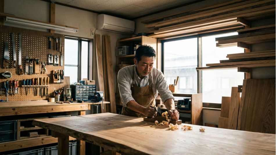 仕事以外の目的を築くために、ガレージで手作りのプロジェクトに取り組む男性。