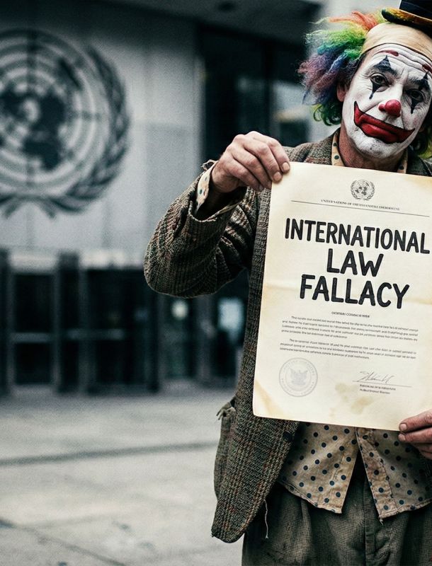 A symbolic representation of military strength versus international bureaucratic symbols.