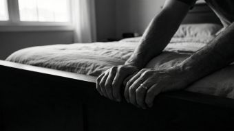 A man practicing grounding techniques during an intimate moment.