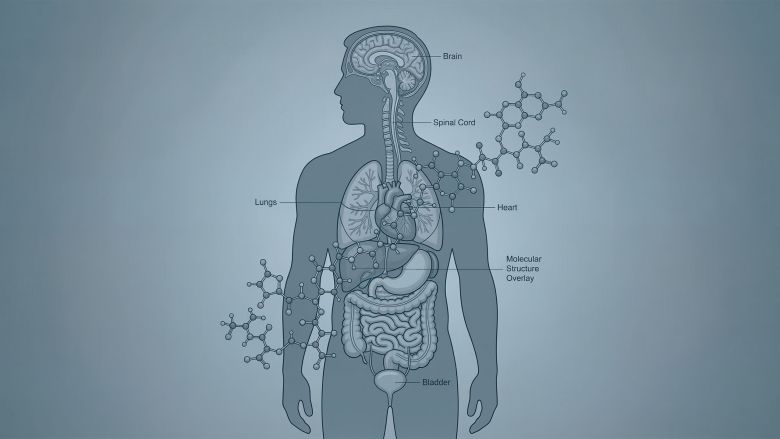 Illustration of male figure overlaid with microplastic molecular structure, representing testosterone decline forecast to 2050