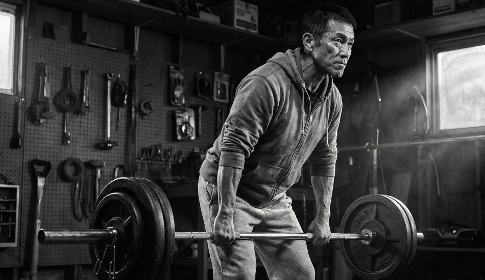 筋肉量と骨密度を維持するために重いデッドリフトを行う成熟した男性。