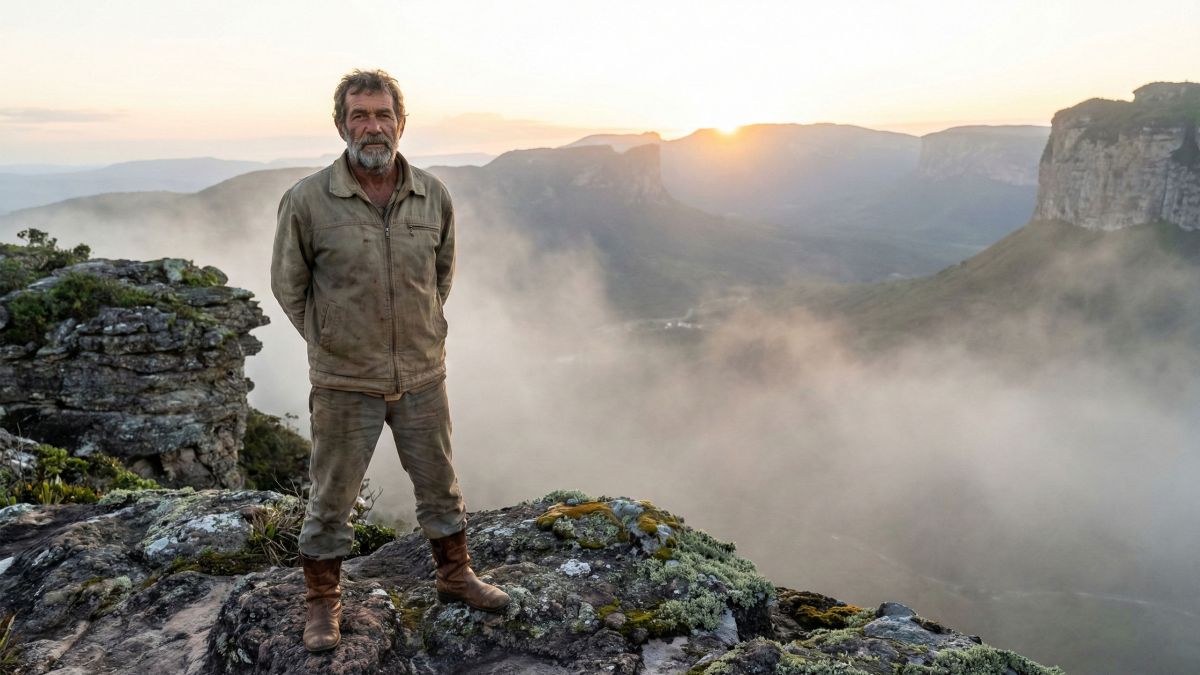 Homem firme em condições adversas simbolizando resiliência acima da dureza