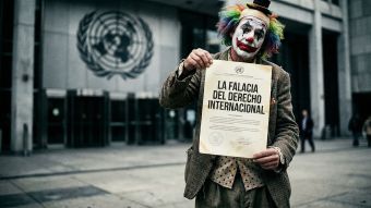 Una representación simbólica de la fuerza militar versus símbolos burocráticos internacionales.