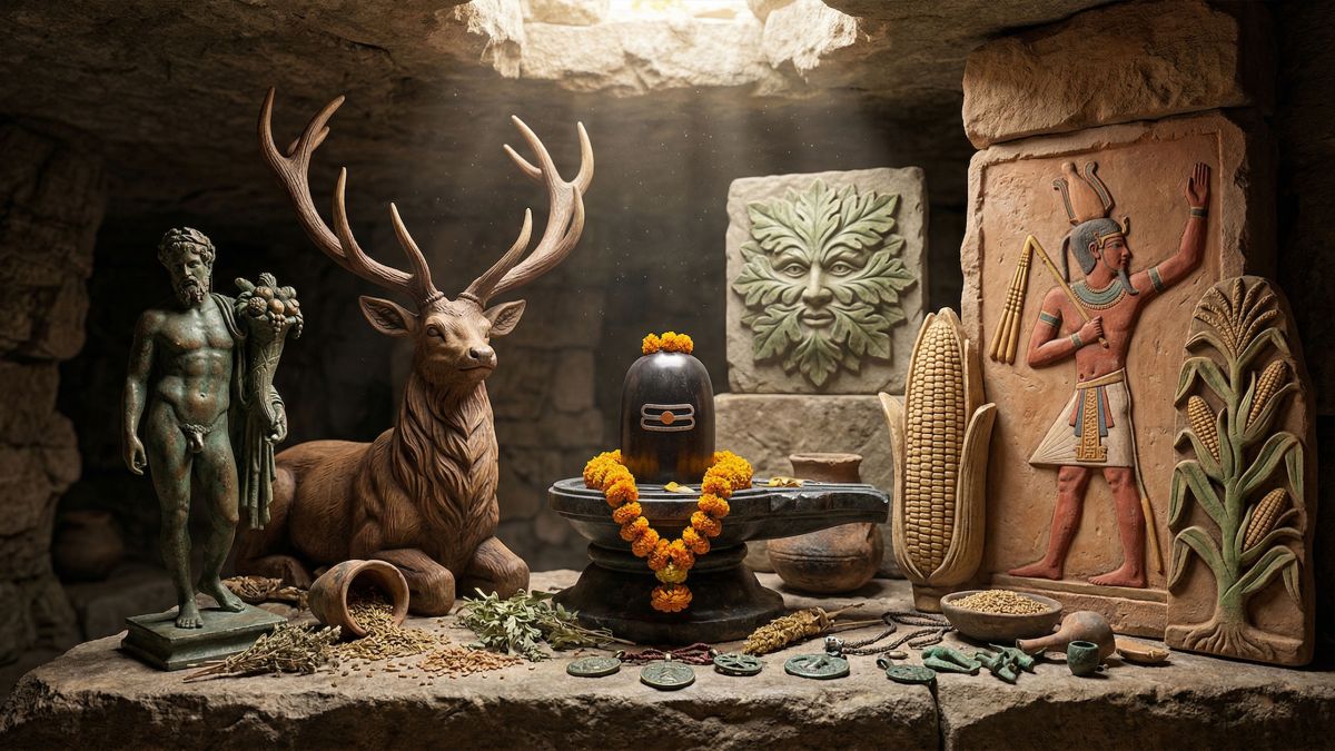 Ancient fertility symbols and masculine totems from cultures around the world