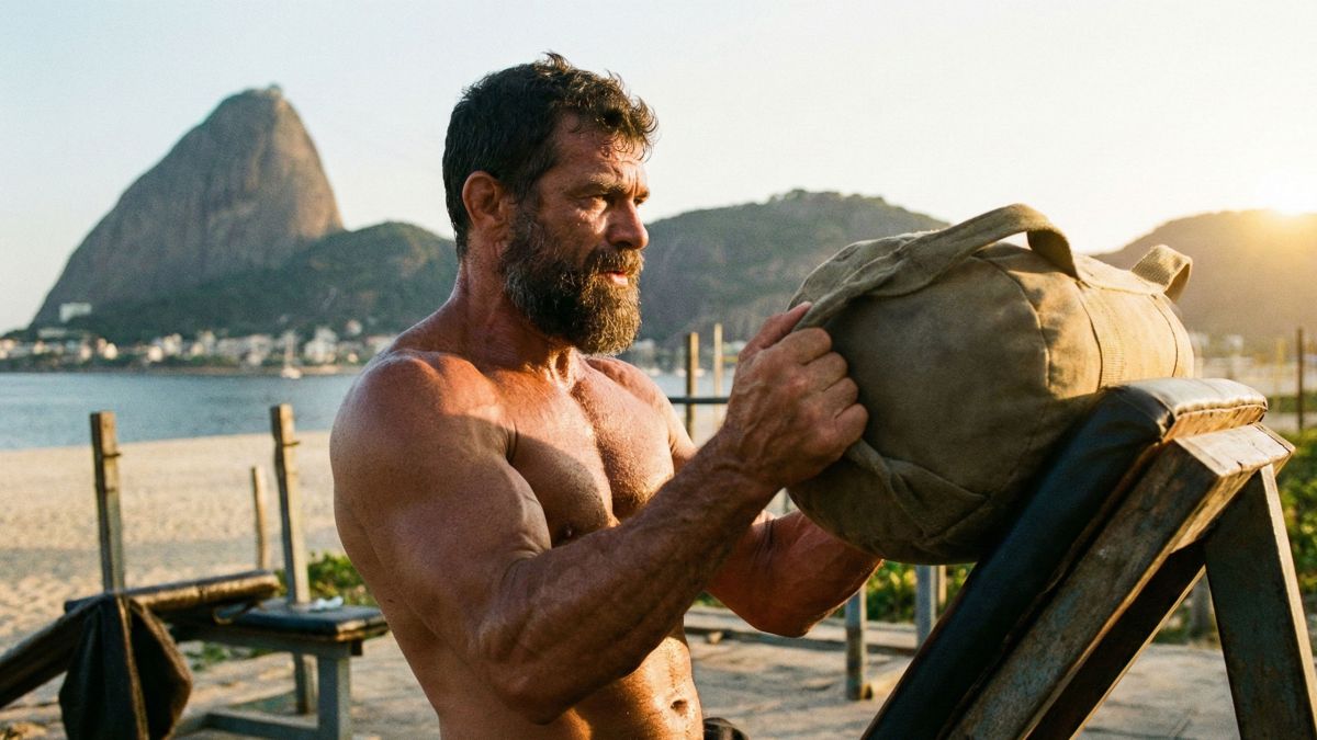 Homem realizando treino ao ar livre representando saúde e vitalidade masculina