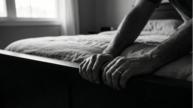 A man practicing grounding techniques during an intimate moment.