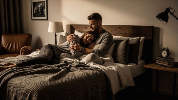Pareja masculina y femenina compartiendo un momento íntimo relajado