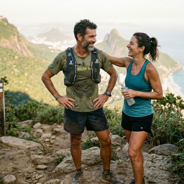 Homem na faixa dos quarenta treinando ao ar livre — simbolizando saúde hormonal, força e masculinidade ativa