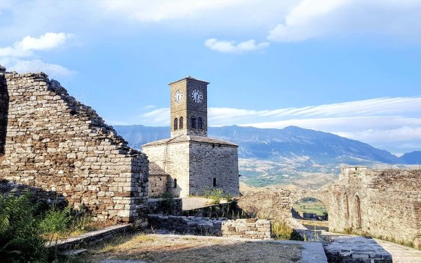 Albania overlooking an old stone building