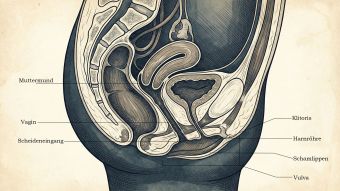 Professionelles anatomisches Diagramm des weiblichen Fortpflanzungssystems für Bildungszwecke.