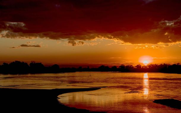 Sunset at national park in Zambia